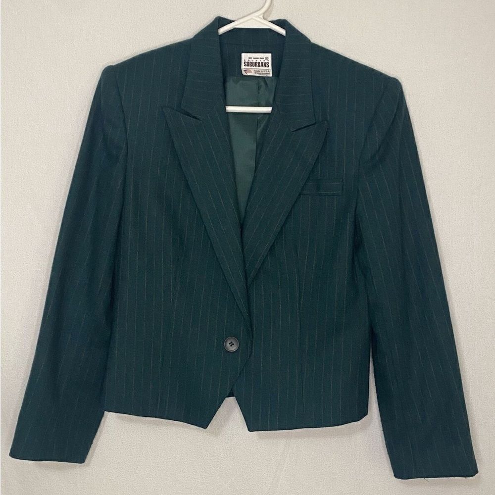 Vintage green crop one button blazer
